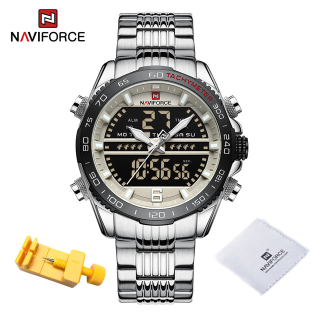 Luxury Brand NAVIFORCE Digital Men Sports Watch Steel Band Waterproof Chronograph Luminous Alarm Clock Quartz Male Wristwatch