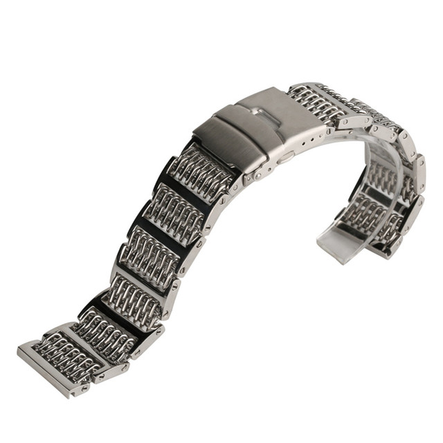 Luxury Silver/Black 20/22/24mm Mesh Stainless Steel Watch Band Adjustable Fold Clasp Men Watches Strap Replacement Bracelet