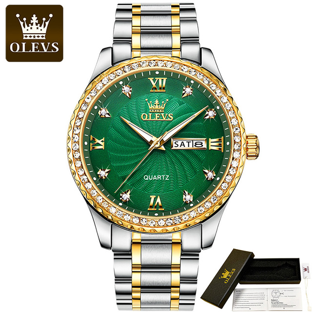 OLEVS Quartz Stainless Steel Strap Men's Wristwatches Waterproof Business Golden Diamond Inlaid Luxury Watch For Men Luminous