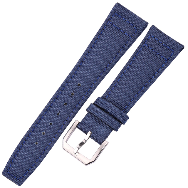 Genuine Nylon Leather Watch Straps for Men and Women, High Quality, Silver Pin Buckle, 20mm, 21mm, 22mm