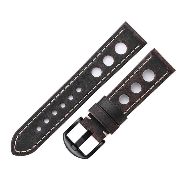 Soft Leather Watch Strap with Buckle, Antique Brown, Breathable, Cowhide, Three Holes, 20mm 22mm