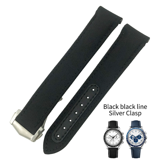 19mm 20mm 21mm High Quality Nylon Fabric Cowhide Watchband For Omega Seamaster AT150 De Ville Speedmaster Curved Watch Strap