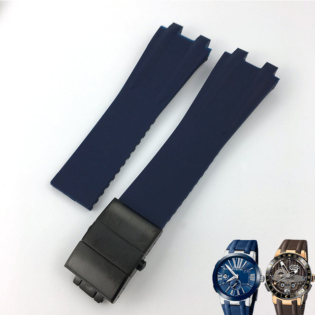 26mm*20mm Silicone Rubber Watch Band Fit For Ulysse Nardin Black Blue Brown Strap Waterproof Steel Folding Buckle Wrist Tools