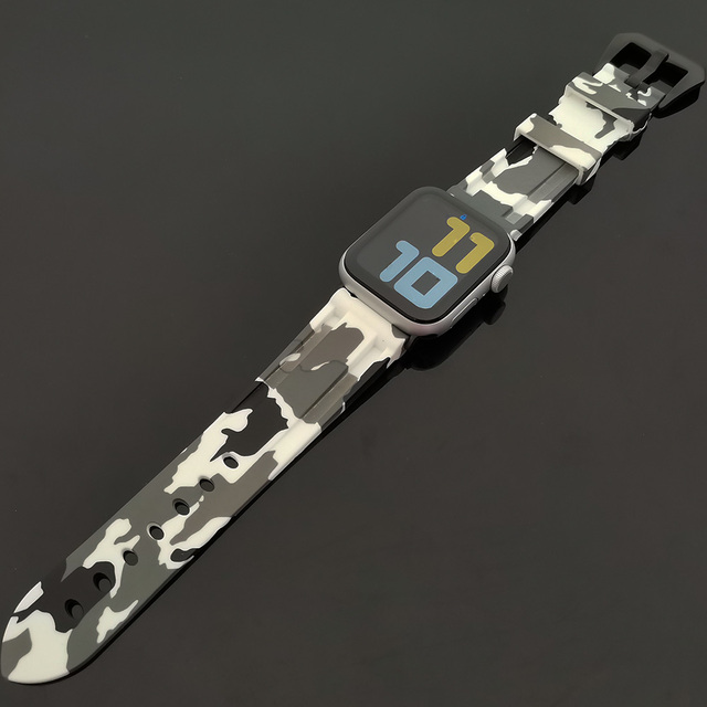 Silicone Camouflage Watch Strap for Apple Watch 42mm 44mm 45mm for iWatch Series 4/5/6/SE/7 38mm 40mm 41mm Military Bracelet