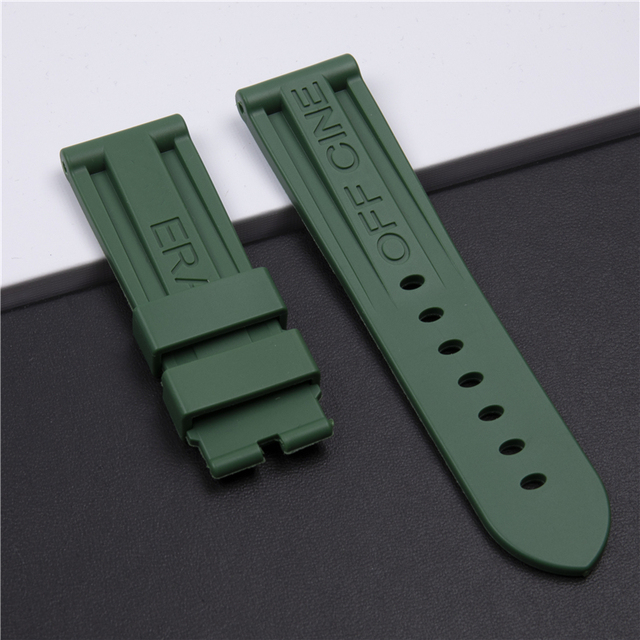 24mm Army Green Brown Silicone Rubber Watchband For Panerai Pam 111 368 389 351 441 Watch Strap Men Metal Clasp Accessories