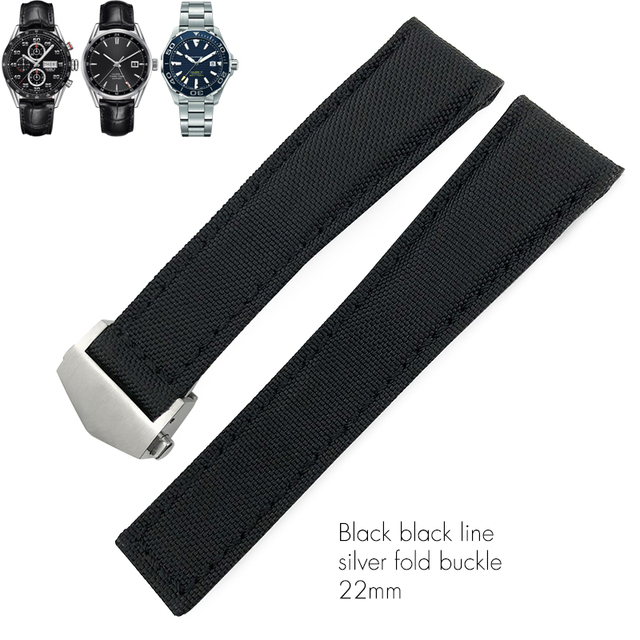 20mm 22mm Canvas Nylon Leather Watch Strap Fold Buckle Black Watch Band For Tag Heuer Carrera AQUARACER Watch Bracelets For Men