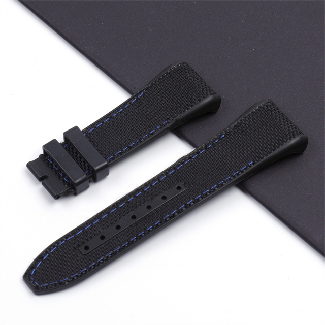 28mm High Quality Nylon Silicone Watches Cowhide Leather Band Black Folding Buckle Watchband Suitable for Franck Muller Strap V45 Series
