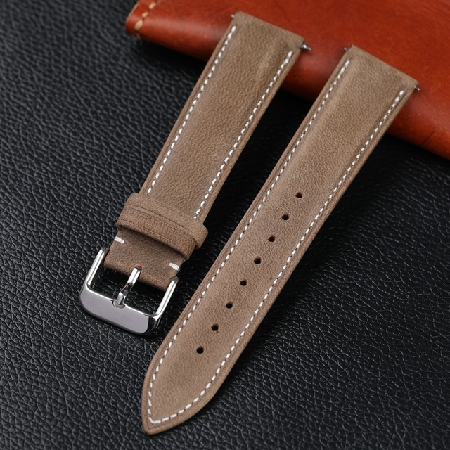 Handmade gray leather watchband 18 19 20 21 22 mm quick release soft cowhide leather, ultra-thin soft strap