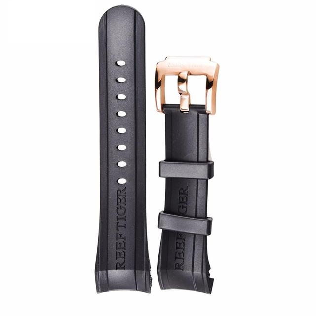 Reef Tiger Rubber Watch Strap, 29 cm, Black, with Tang Buckle for Aurora Clasps and Adapter