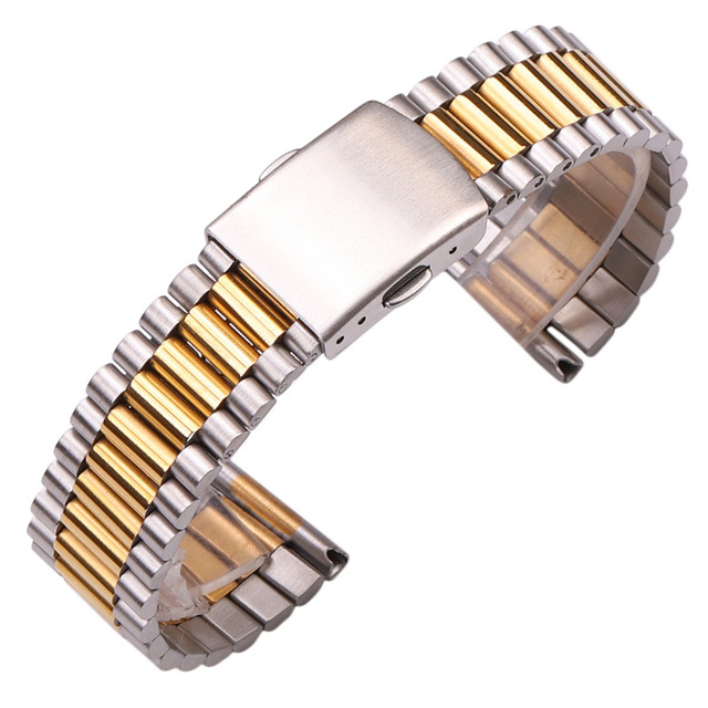 Women's stainless steel watch band, silver and gold watch band, 12mm, 14mm, 16mm, 18mm, 20mm, with buckle