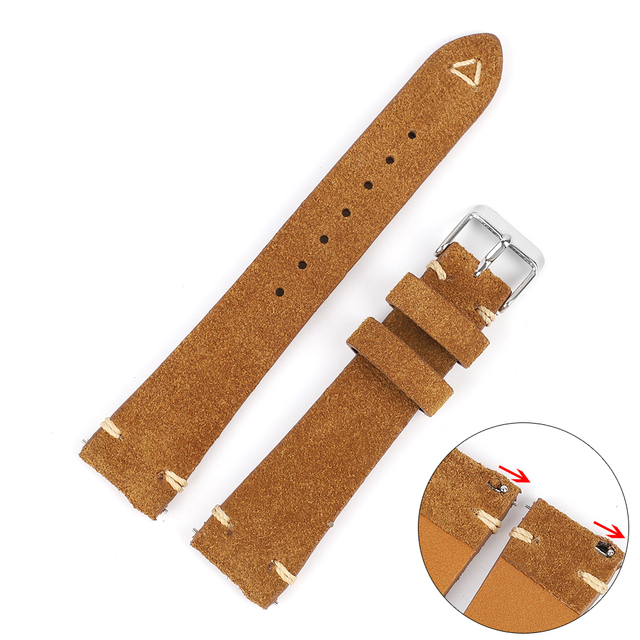 Vintage Suede Leather Watch Band 20mm 22mm Blue Brown Watch Strap Replacement Wristband Handmade Stitching Watchband