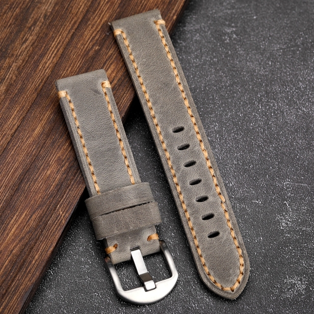 Gray leather strap suitable for military watch mountaineering watch 20 21 22 23 24mm first layer leather watch strap