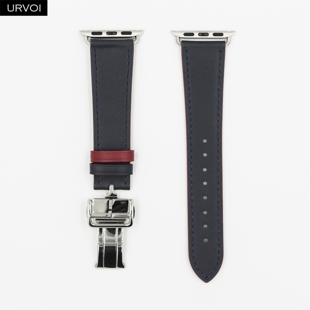 URVOI Deploy Buckle Band for Apple Watch Series 7 6 SE 5 4 3 21 Single Round Strap for iwatch 40 44mm Swift Leather Band Strap