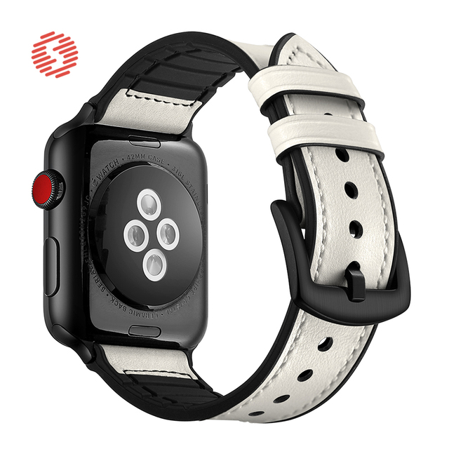 ShengOne Leather And Soft Silicone Fashion Band For Apple Watch 7 6 SE 5 4 45 44 42mm Replacement Watchband Bracelet 41 40 38