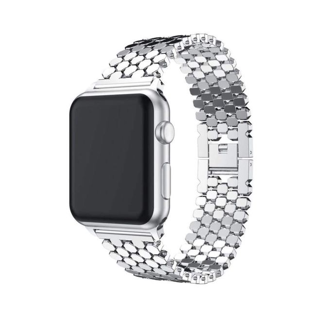 For Apple Watch Band 38mm 40mm 41mm 42mm 44mm 45mm Stainless Steel Fish Scale Pattern Wristwatch Strap for iWatch 7 6 5 4 Band