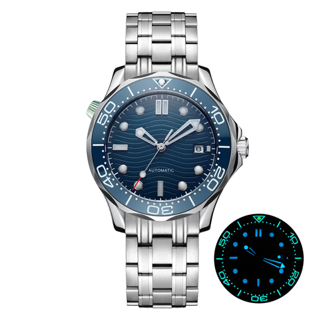 NEW HOT 20BAR 200M Water Resistant Blue Wave Japanese Watch Mechanical Automatic Watch SMP Style Sapphire Crystal Luminous