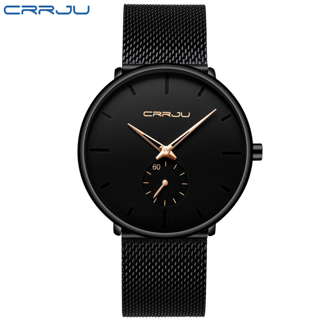 Fashionable Quartz CRRJU Men's Watches Luxury Fashion Slim Mesh Water Resistant Watches