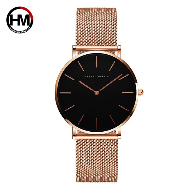 Japan Quartz Movement High Quality 36mm Hana Martin Women Stainless Steel Mesh Rose Gold Waterproof Ladies Watch Dropshipping