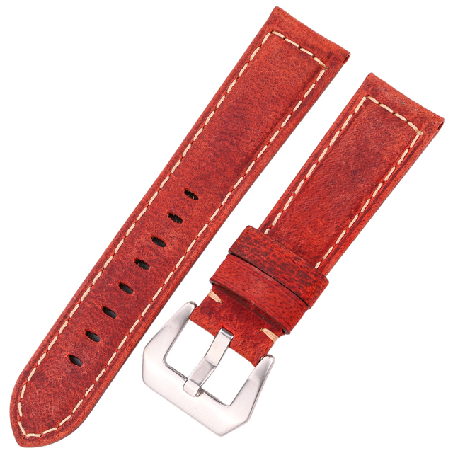 Genuine leather watch band bracelet women men retro strap 20mm 22mm 24mm black brown red watchband with steel screw buckle