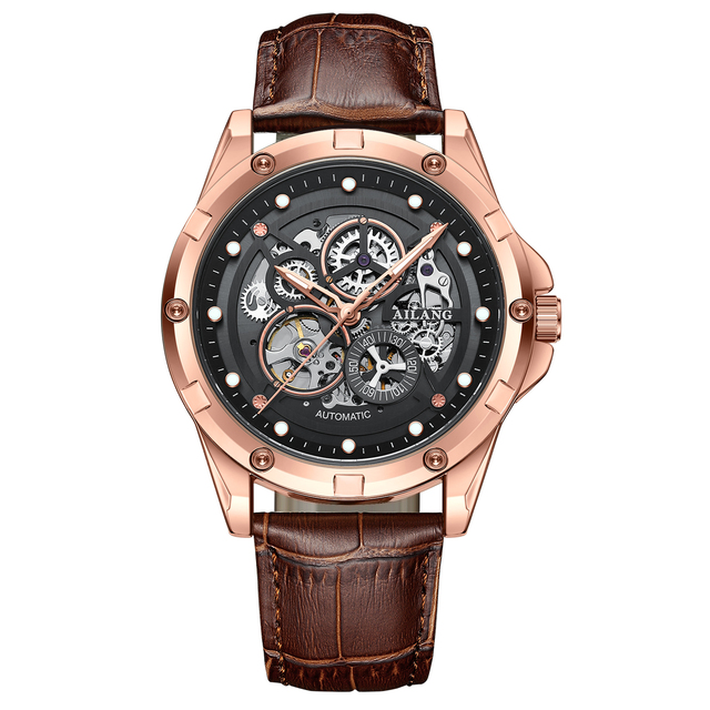 2022 AILANG Skeleton Luxury Watch Men Automatic Mechanical Watch Stainless Steel Black Waterproof Watch Relogio