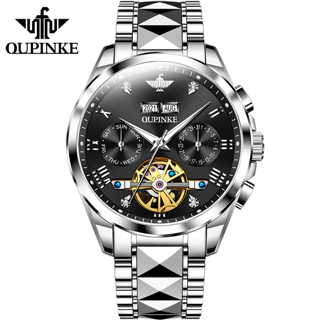 OUPINKE Watch for Men Luxury Brand Tourbillon Watches Sapphire Glass Tungsten Steel Waterproof Men Mechanical Wristwatches