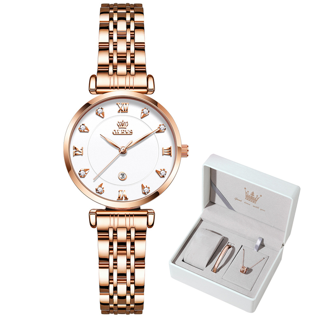 OLEVS Female Watches Fashion Casual Ladies Wristwatch Waterproof Rose Gold Stainless Steel Wristwatch For Women Simple Thin