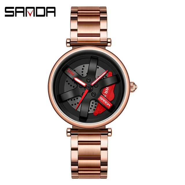 SANDA New Fashion Rotate Wheel Pattern Women's Watch Stainless Steel Waterproof Quartz Watch for Women Luxury Relogio Feminino