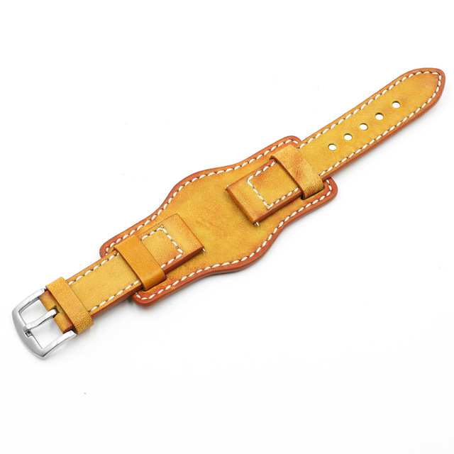 22mm 24mm Genuine Leather Watch Strap Wristwatch Band With Mat Wrist Protection Handmade Vintage Cuff Watches Bracelet