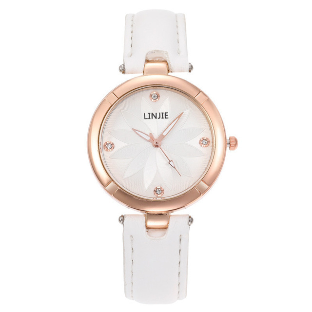 Leisure simple diamond flower inlaid women's quartz watch fashion leather strap women's watch