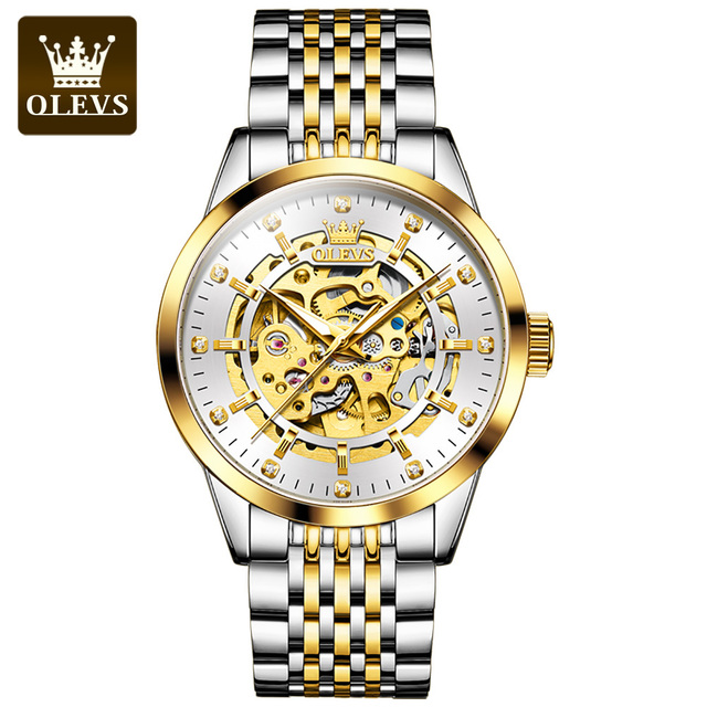 OLEVS Men's Watches Automatic Mechanical Watch for Men Waterproof Stainless Steel Luminous Male Wrist Watch Gift Set