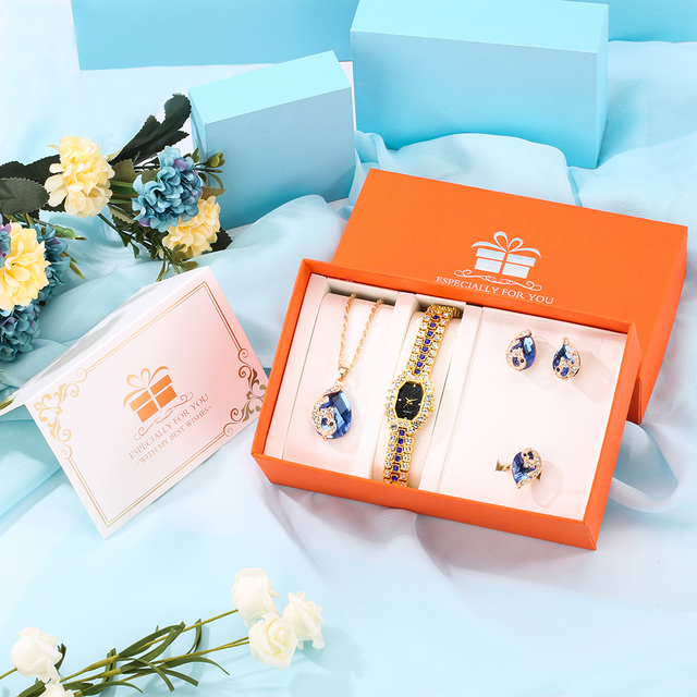 2021 Women Watch Set Luxury Brand Crystal Jewelery Set for Girlfriend Gifts Women Quartz Watches Earrings Set Christmas