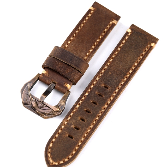 Dark brown crazy horse leather strap 20 21 22 23 24 26 mm fits bronze watch bracelet, vintage style