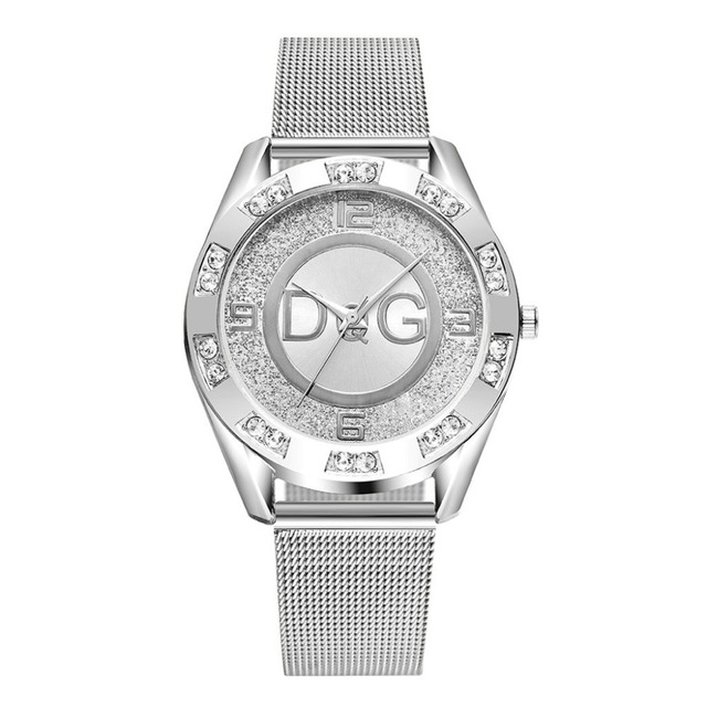 Luxury Famous Brand DQG Women Quartz Watches Stainless Steel Mesh Strap Ladies Wristwatches Diamond Ladies Watches