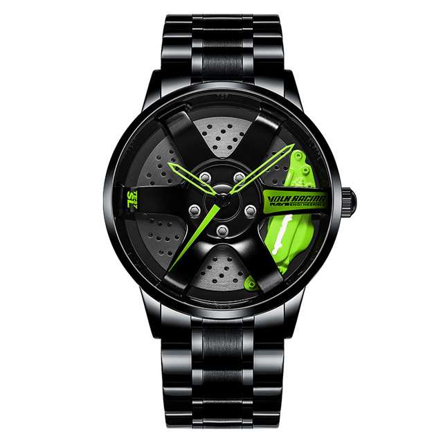 3D Spinning Unique Model Rim Watch Hub Custom Design Sports Car Frame Watch Waterproof Creative Men's Watch Wheel Wristwatch Clock