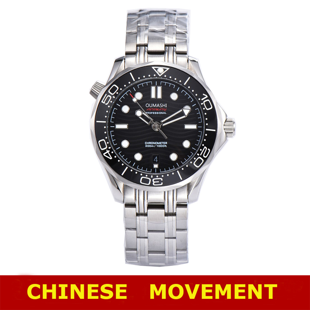 40mm OUMASHI Luxury Brand Men's Watch Mechanical Automatic Stainless Steel Ceramic Bezel Watch Luminous Hands Wristwatches