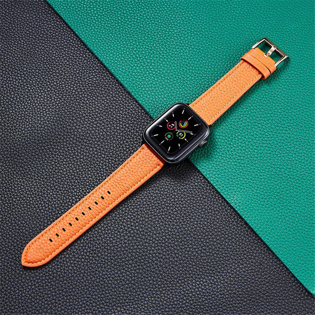 Business Style Strap for Apple Watch Series 40 44mm Litchi Grain Leather Buckle Band for iWatch 2 3 4 5 6 SE 38 42mm Watch Band