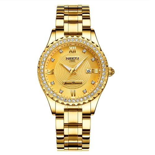 NIBOSI - Women's Gold Watch, Innovative Steel Band, Water Resistant, Female, 2020