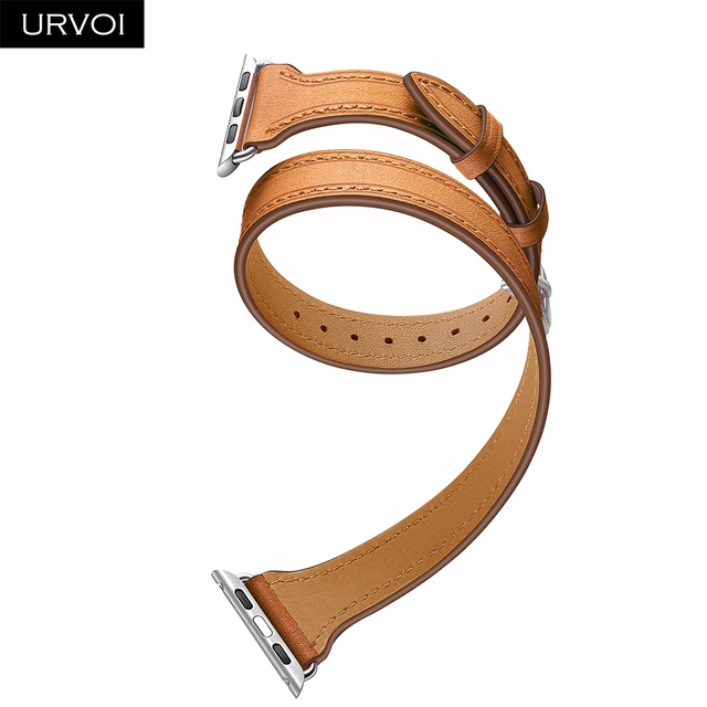 URVOI Double Round for Apple Watch Band Series 7 6 SE 5 4 3 Luxury Strap for iWatch Soft Genuine Leather Wrist Loop 40 41 44 45mm