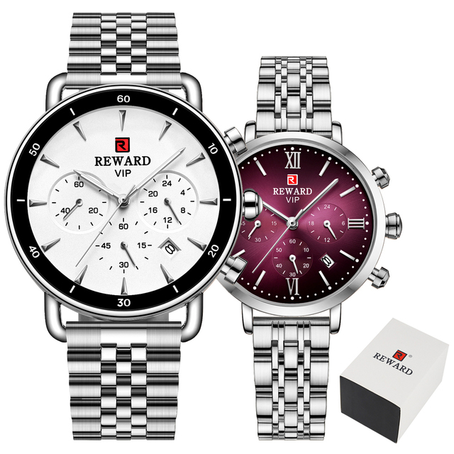 Reward luxury brand watch for men women stainless steel chronograph waterproof wristwatches fashion male female match watch
