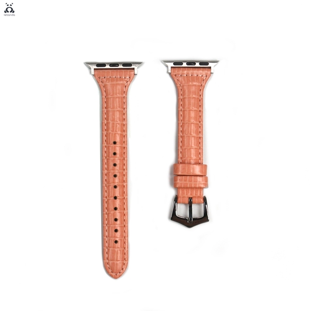 Genuine Leather Crocodile Pattern Strap for Apple Watch Series 7 6 SE 5 4 3 Pin Buckle Strap Slim Wrist Strap for iWatch 41 45mm