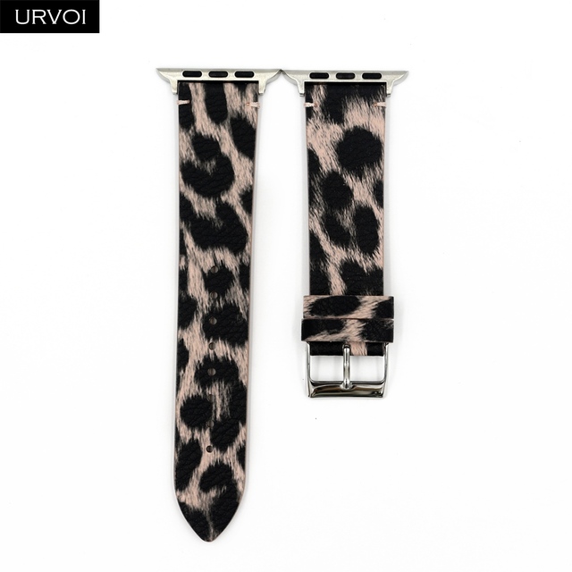 URVOI Leather Strap for Apple Watch Series 7 6 SE 5 4 3 2 1 Printing Strap for iWatch PU Leather Leopard Modern Style 41 45mm