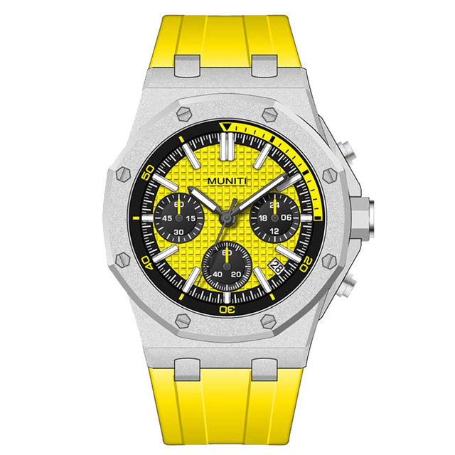 Fashion Quartz Watch Men Yellow Silicone Strap Chronograph Military Watches Sport Auto Date Wristwatch For Man Relogio