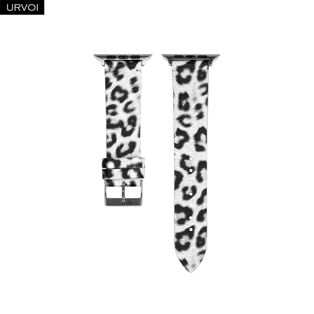 URVOI band for apple watch series 7 6 5 4 3 2 1 SE PU leather with leopard print strap for iWatch microfiber modern design