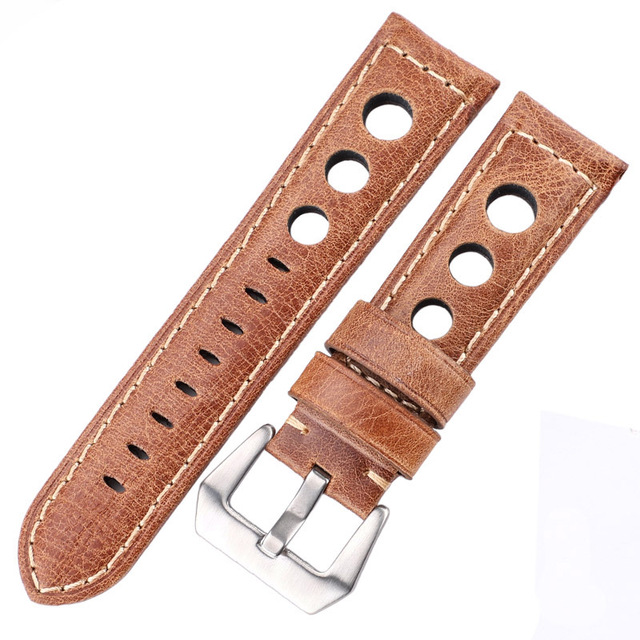 Cowhide Oil Wax Leather Watch Band, 22mm, 24mm, Dark Brown, for Men and Women, Genuine Leather, Fashionable, with Pin Buckle