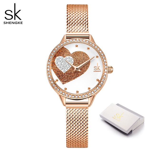 Fashion Casual Stainless Steel Women Quartz Watch Crystals Lady Holiday Gifts Beautiful Heart Rhinestone Dial Relojes Para Mujer