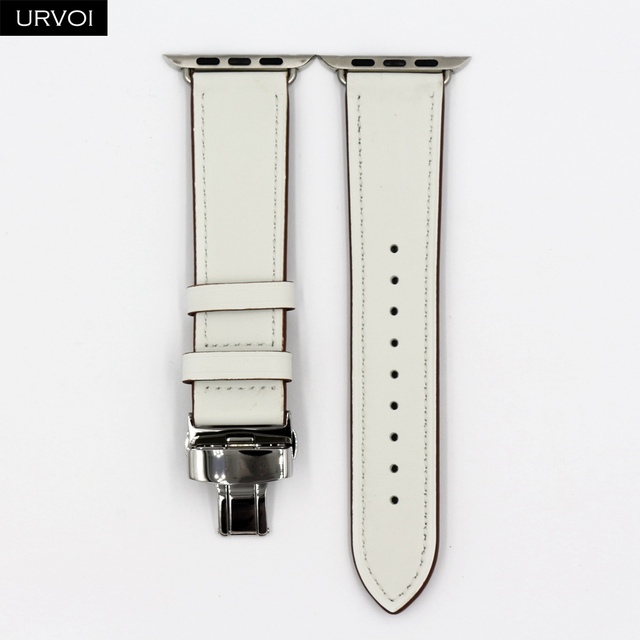 URVOI Deploy Buckle Band for Apple Watch 7 6 SE 5 4 3 Leather Strap for iwatch 41mm 45mm Single Round Design Butterfly Buckle