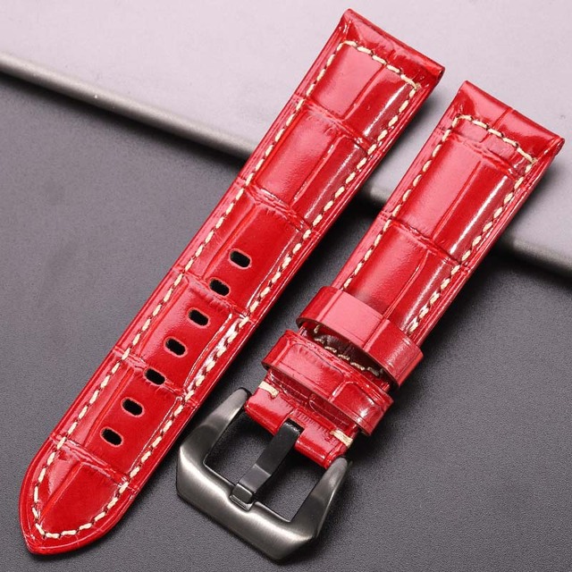 Cowhide Watchband Crocodile Pattern Women Men 20mm 22mm 24mm 5 Colors Watch Strap With Silver Black Steel Buckle Wrist Strap