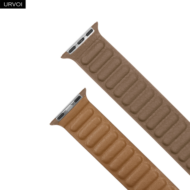 URVOI Leather Link for Apple Watch Band for iwatch Series 7 6 SE 5 4 3 2 1 Two Tone Strap with Magnet Loop Buckle 40 41 44 45mm