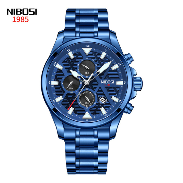 NIBOSI Mens Watches Top Brand Sports Waterproof Stainless Steel Blue Quartz Watch Men Military Wristwatch Relogio Masculino