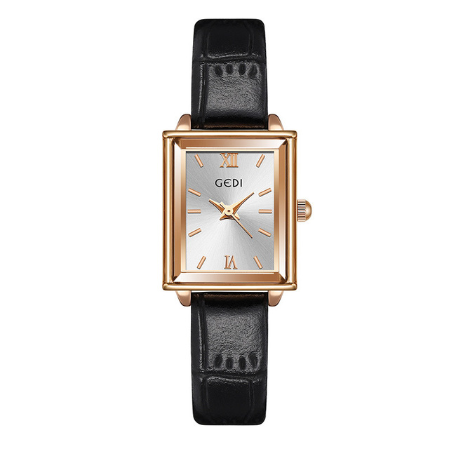 Simple Quartz Watches Women Top Quality Luxury Brand GEDI Leather Wristwatch Rectangle Dial Watch Ladies Dress Accessories